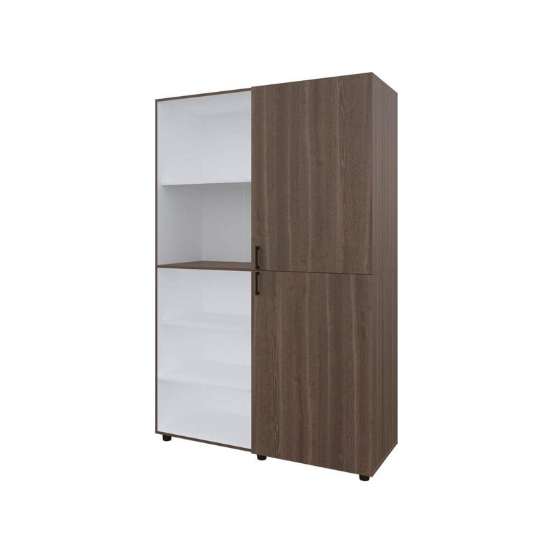 Armoire 2 portes grise noyer et blanc avec rangement ouvert, Blanc/noyer