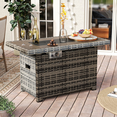 25'' H x 40'' W Rattan Outdoor Fire Pit Table