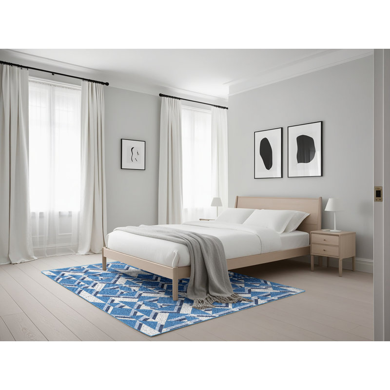 Tapis bleu à motif géométrique Kogan, Rectangle 5 pi x 7 pi