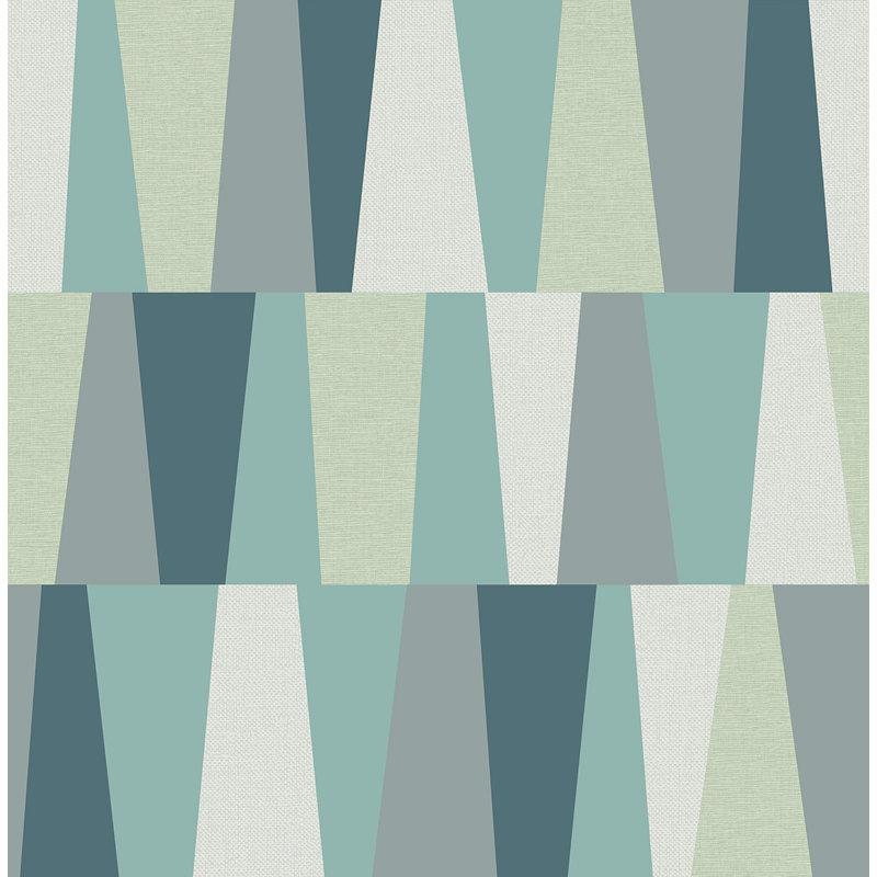 Papier peint rayé géométrique non collé Seabrook Designs Jean Macey, Écume de mer / bleu sarcelle métallique