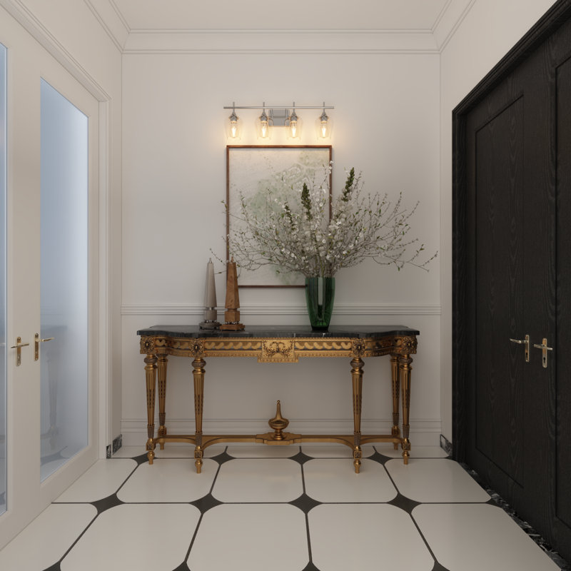 Éclairage pour meuble-lavabo Siordia, Nickel brossé, H 9,65 po x l 28,94 po x P 6,3 po, Quatre lumières