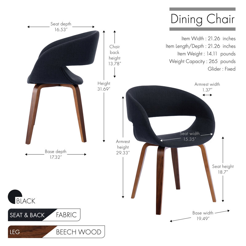 Cachan Fabric Dining Chair with Beechwood Legs, Black