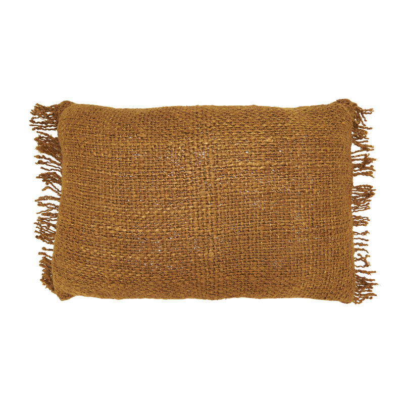 Coussin Fringe, Rectangle H 16 po x l 24 po, Duvet de canard, Orange