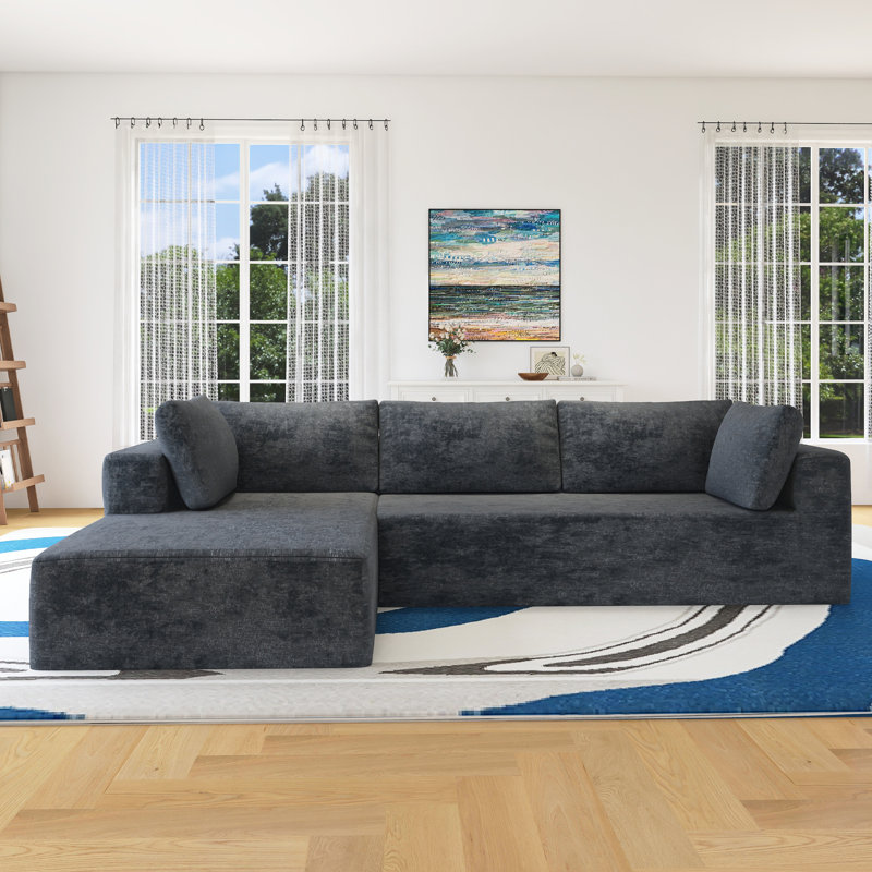 Modern Large Modular Sectional Sofa, Gray Cotton