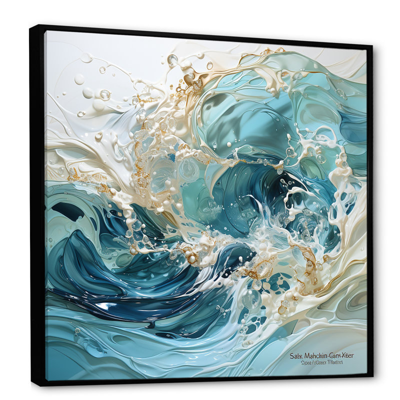 «Ocean Charm», art de vague liquide, H 24 po x l 24 po x P 1 po, Cadre flottant noir