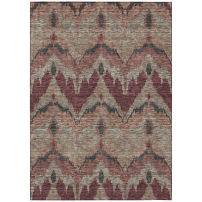 Tapis intérieur lavable ikat beige et gris anthracite 5 pi x 8 pi
