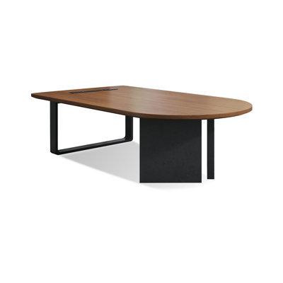 Table de conférence brun noisette + demi-cercle en bois massif + acier au carbone noir