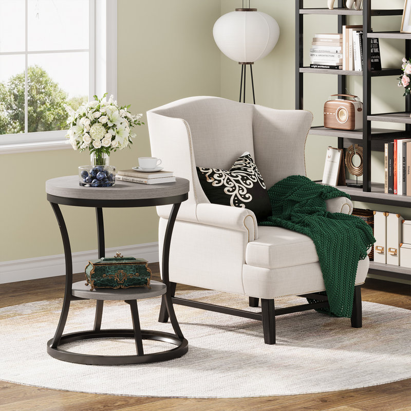 Table de bout Judyne, table d'appoint ronde, Gris, Noir