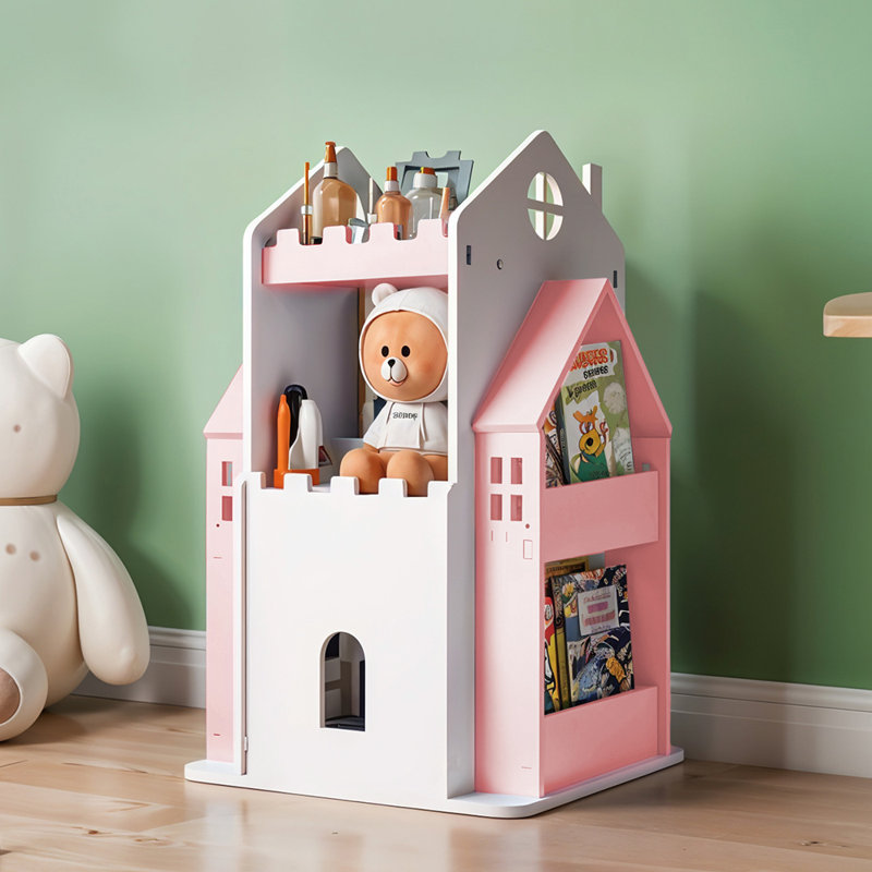 45cm W Floating Shelf Bookcase, White/Pink, (3 Shelves) 75cm. H x 45cm. W x 45cm. D