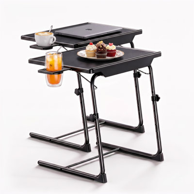 Table d'appoint télé avec porte-gobelet, réglable en hauteur (6 positions) et en inclinaison (3 positions), support confortable pour ordinateur portable, idéal pour le lit et le canapé (lot de 2).