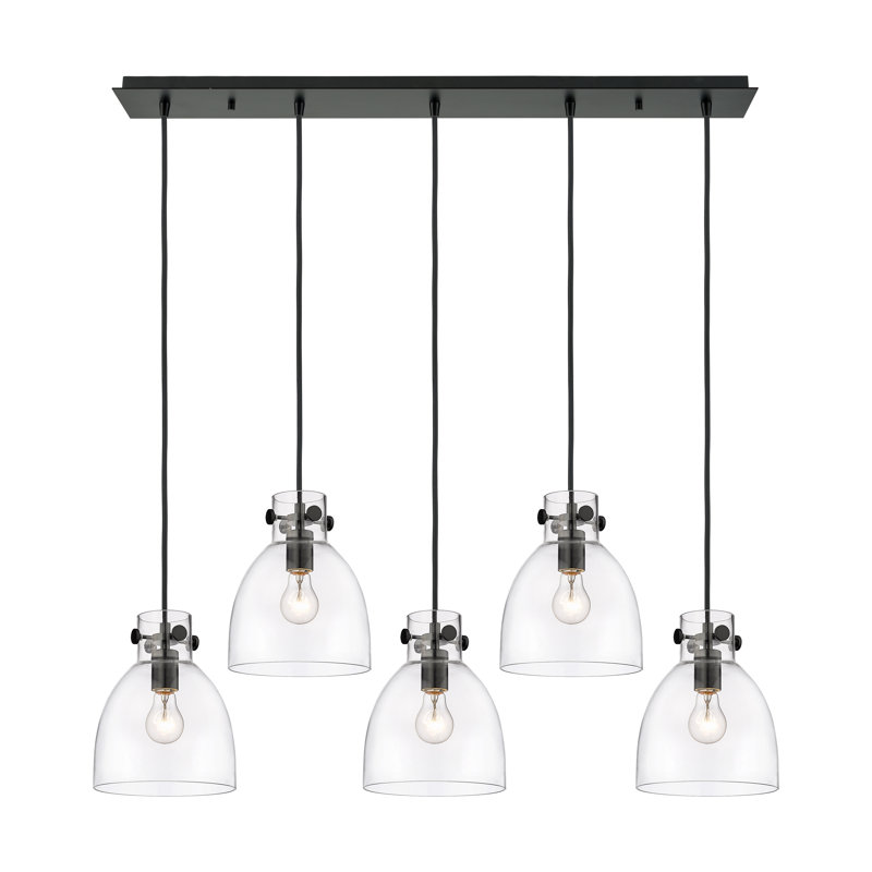 Luminaire suspendu grappe 5 lumières Amrith, Noir mat, Transparent