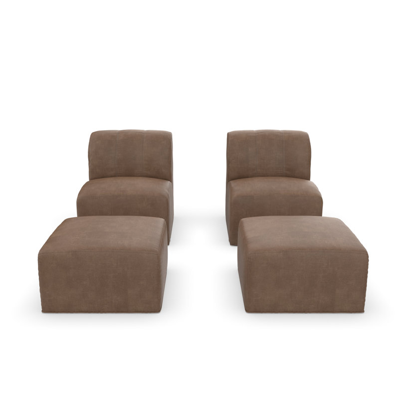 Praia Ultraleather Outdoor Lounge Chairs Set With Ottomans