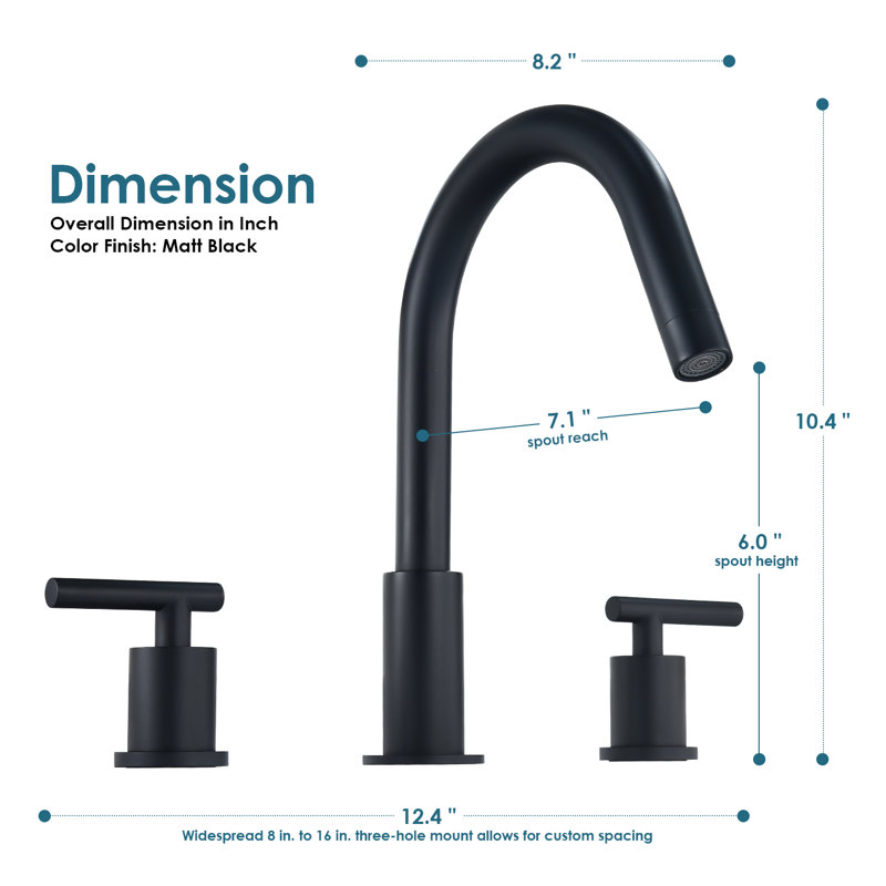 Balen Widespread 2-handle Bathroom Faucet, Matte Black