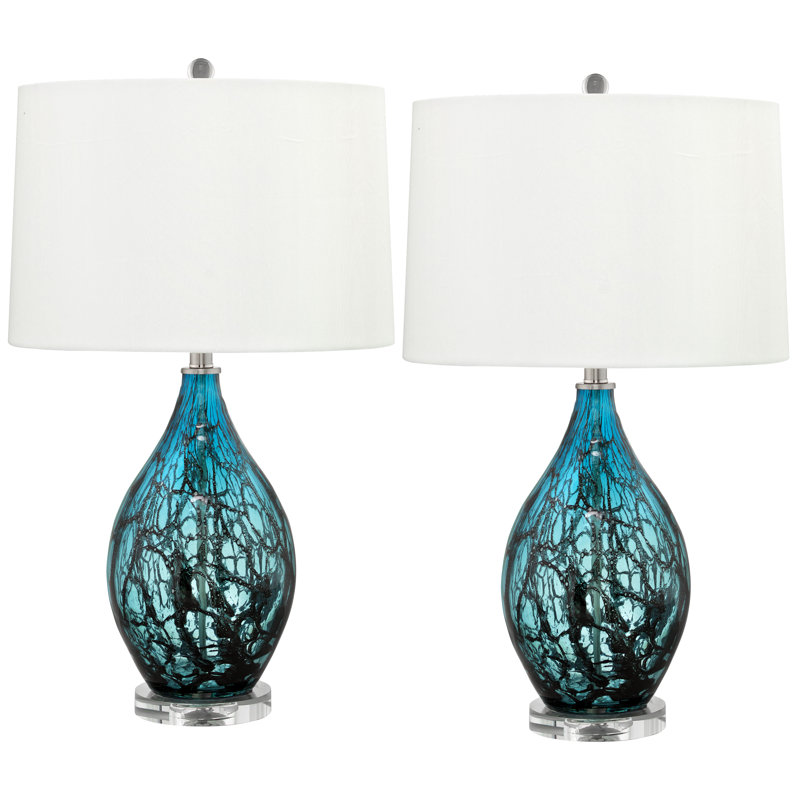 Sassari 28" Teal and Black Fused Glass Table Lamp