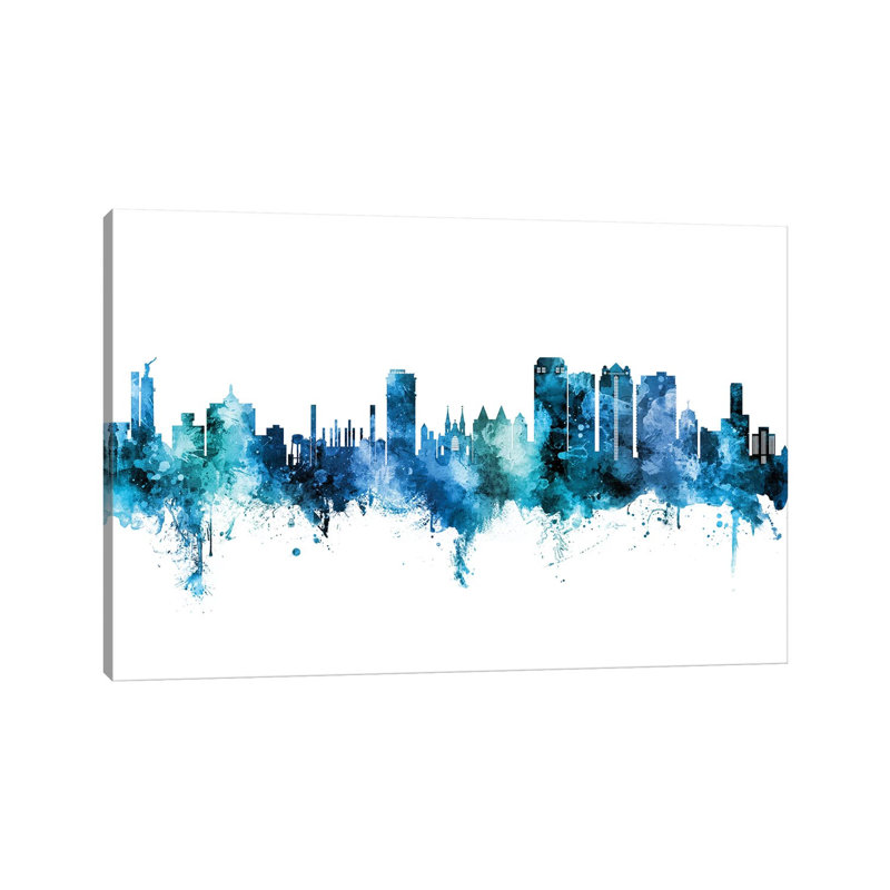 Birmingham Alabama Skyline Blue Teal by Michael Tompsett - 1 Piece Wrapped Canvas Wall Art, 152.5 cm H x 101.5 cm W