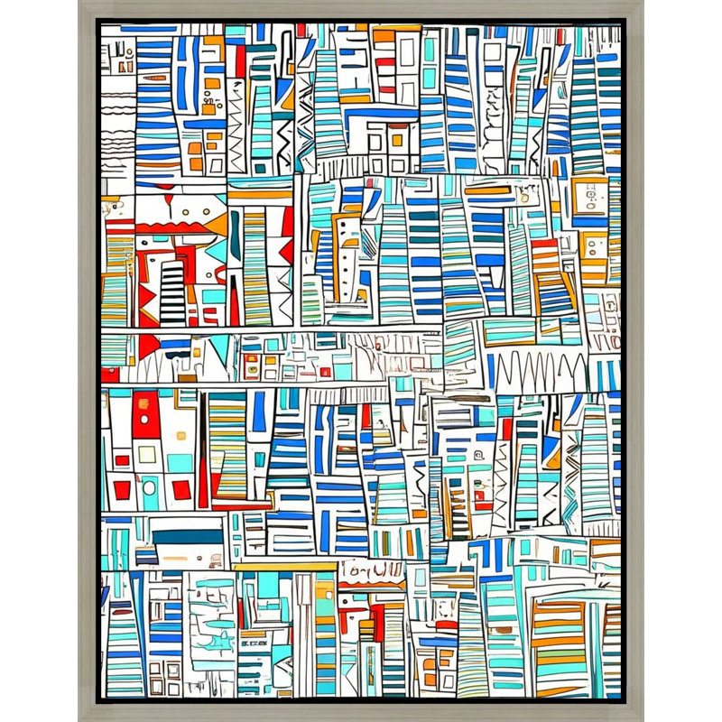 «Vibrant Abstract Geometric Motif», art mural sur toile encadrée, 14" H x 11" W, Silver
