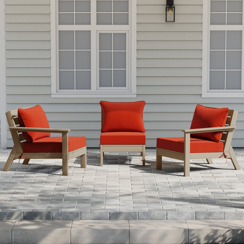3-Piece Deep Seating Set With Cushions, Light Brown, Orange