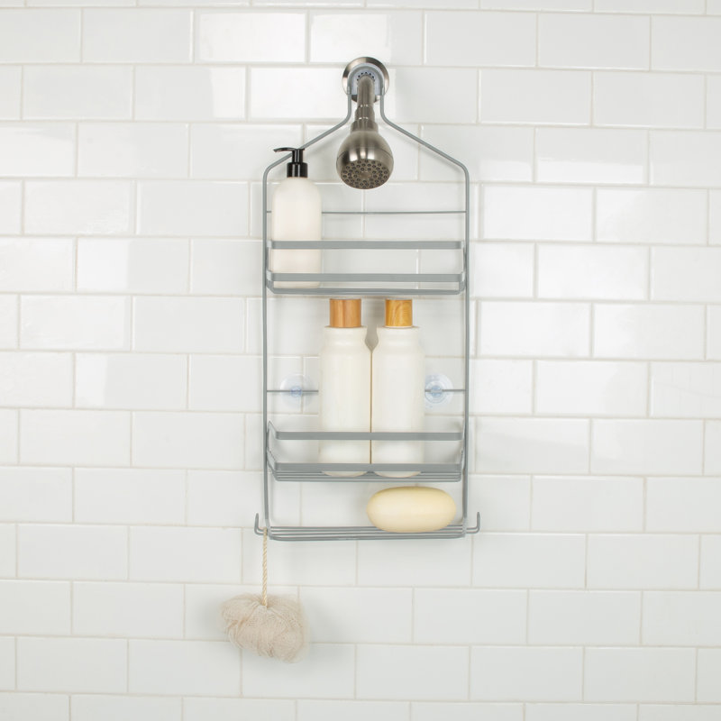 Gray Stainless Steel Suction Mount Shower Caddy with Shelves