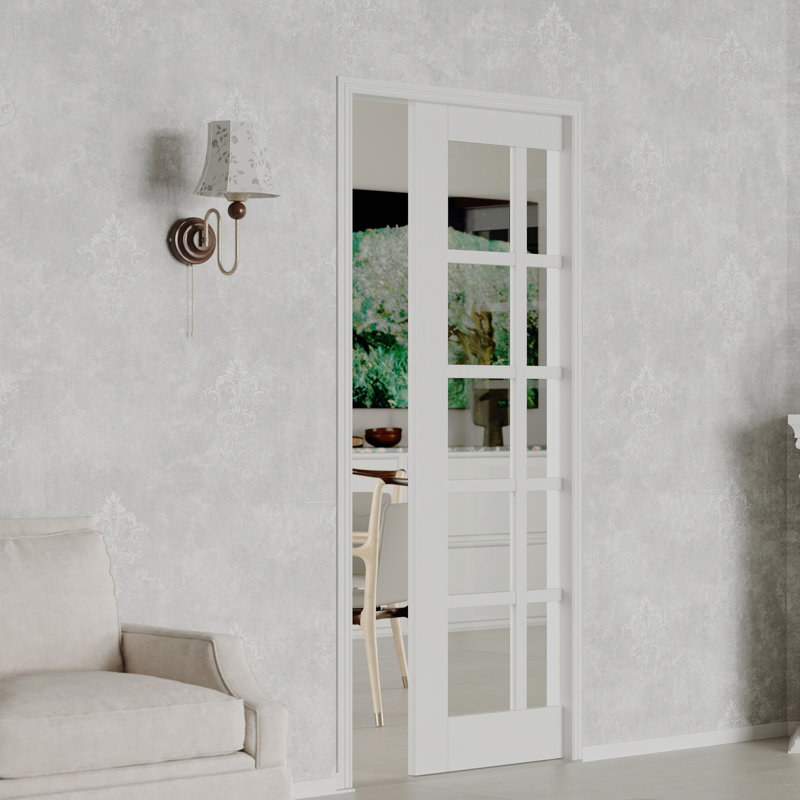Porte coulissante à fermeture à glissière avec fermeture en douceur - panneau coulissant en panneau de fibres de verre blanc clair de 10 Lite et porte de garde-manger (cadre de porte à gousset inclus)