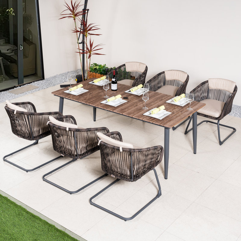 Ensemble de salle à manger rectangulaire pour l'extérieur avec coussins 78 "pour 6 personnes