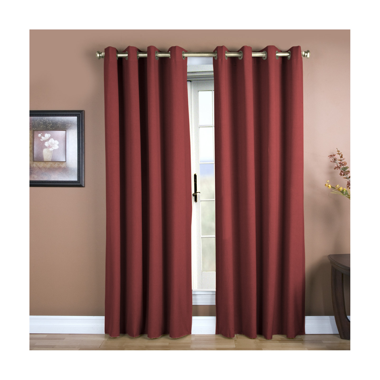 Lakeland Classic Solid Semi-Sheer Grommet Single Curtain Panel in Bold Colors & Sizes, Pomegranate, 56" W x 108" L