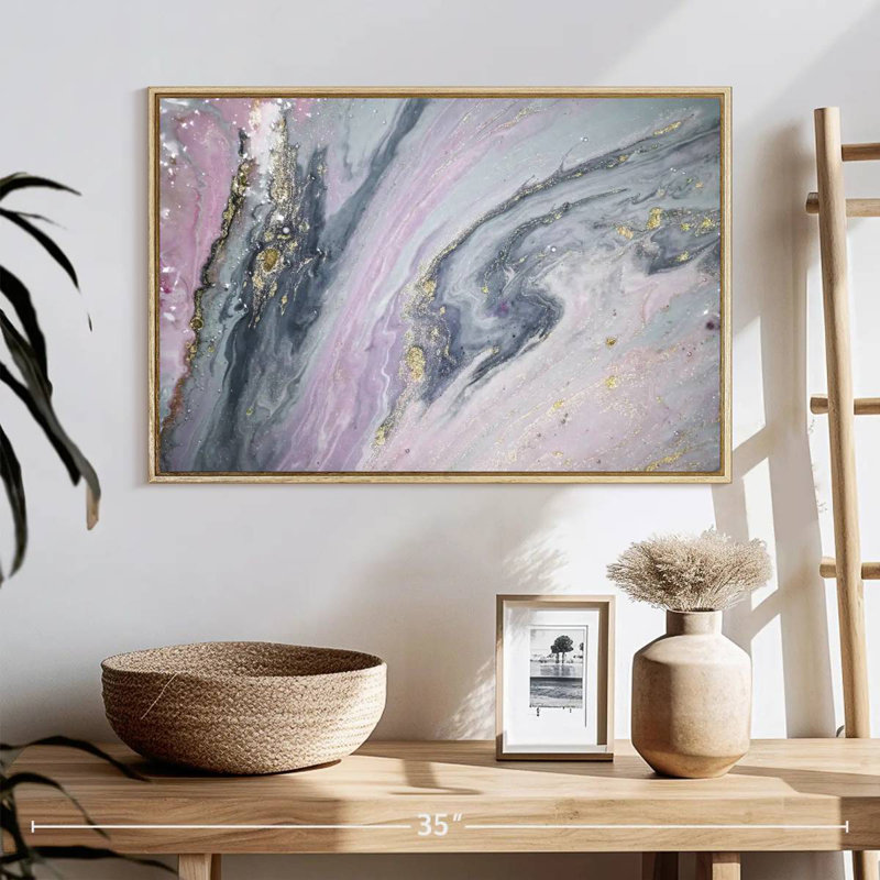 Luper rose et gris, 25 po x 17 po, Cadre flottant en bois naturel