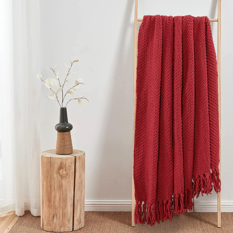 Jeté en tricot de tweed, Rouge pimenté, 50 po x 60 po