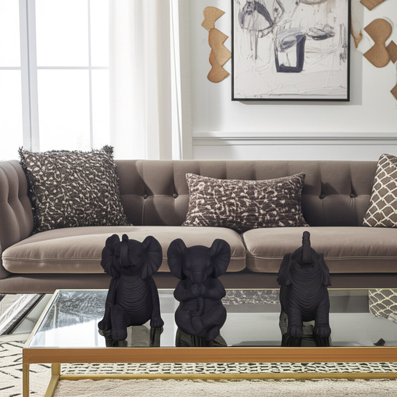 Minimalist Resin Yoga Elephant Figurines Objects for Home Decor - Decorative Sculptures Statue for Decorations on Living Room - Set of 3, 6",6",5"