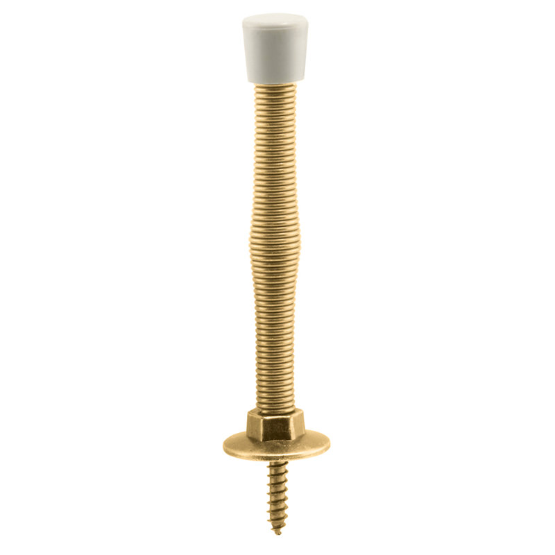 Prime-Line Rigid Door Stop, Steel Construction, Bright Brass, Rubber Tip, Baseboard Mount