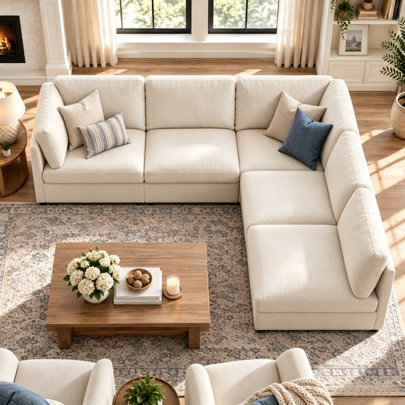 Canapé modulaire 5 pièces 5 pièces, Mélange de polyester beige