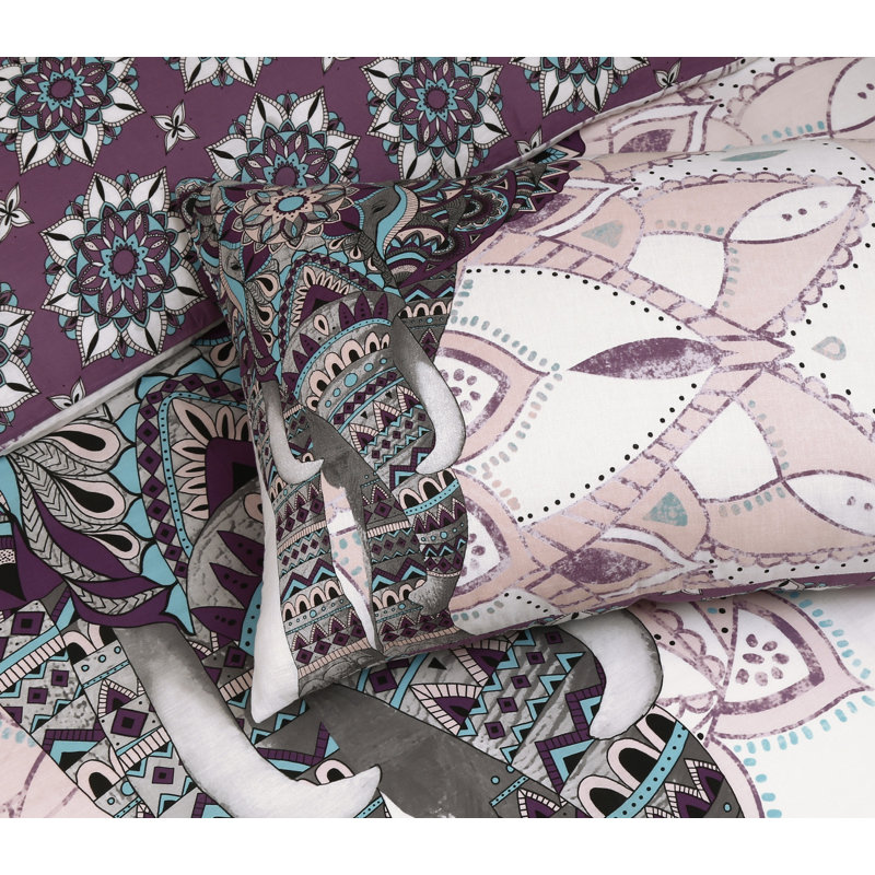 Geri Geometric Shapes Duvet Cover Set with Pillowcases Included, Single - 1 Standard Pillowcase, Purple