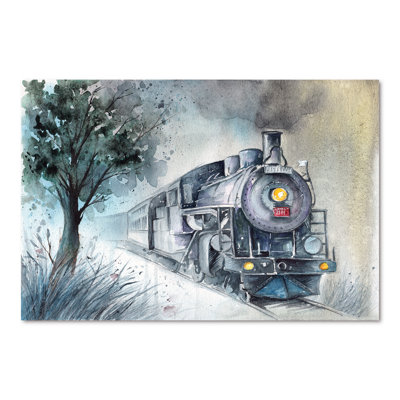 Une locomotive à vapeur en hiver - Peinture sur toile