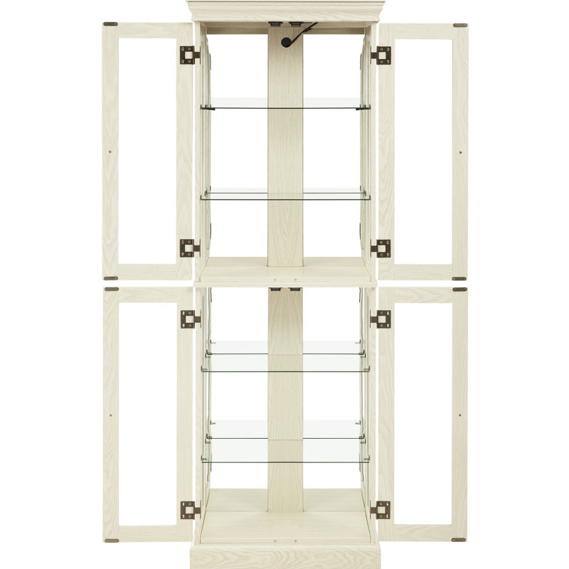 Vitrine élégante avec cloisons réglables et cloisons lumineuses à finition blanche antique