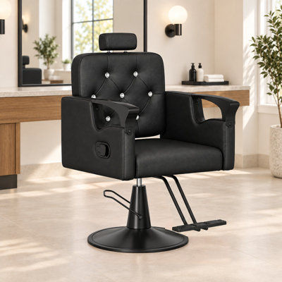 Fauteuil de salon inclinable avec hauteur réglable et système hydraulique pour coiffeur - Noir/Noir