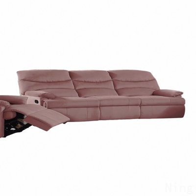 Blush Pink Velvet 3-Seater Manual Reclining Sofa - Plush Armrest, Living Room Furniture