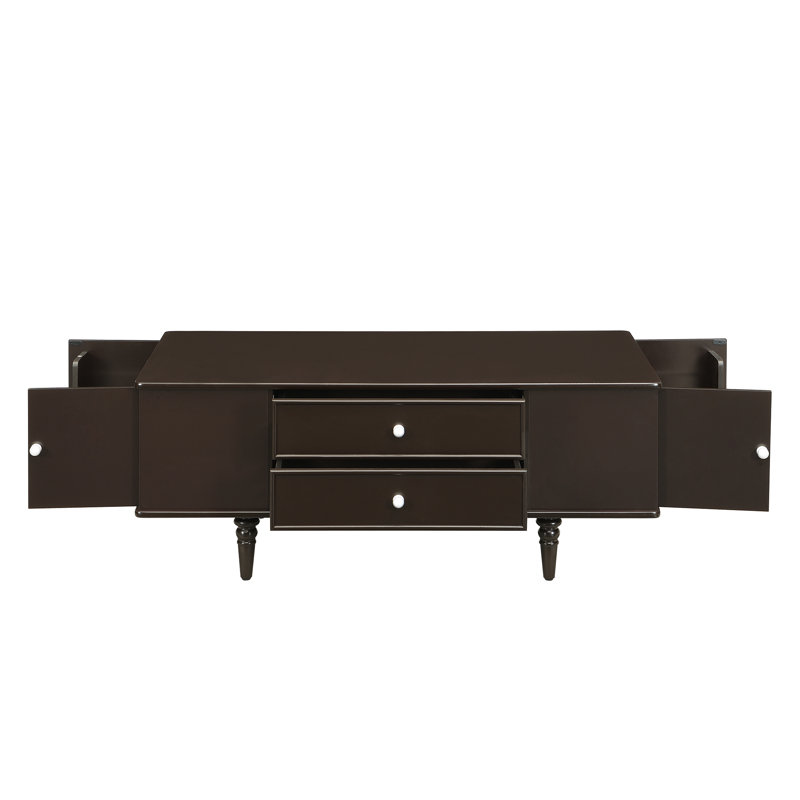 Modern Rectangle Coffee Table with Four Drawers, Two Side Hidden Storage Compartments, 47.2" Wood Coffee Table with Metal Handles and Four Solid Wood Legs for Living Room