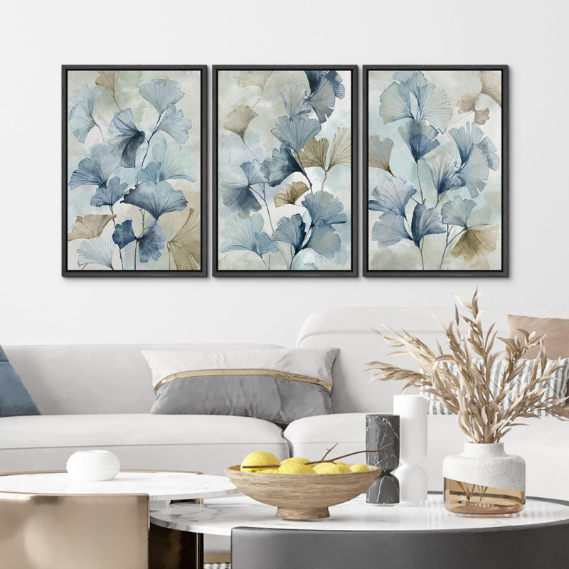 «Flower Blossoming Nature Wilderness Illustration Modern Boho Decor Chic Living Room Room» - 3 pièces sur, Noir