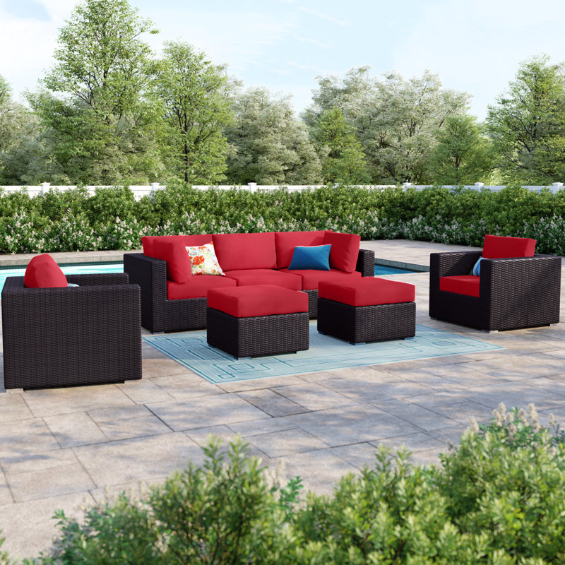 Convene 7 Piece Outdoor Patio Sectional Set, Red