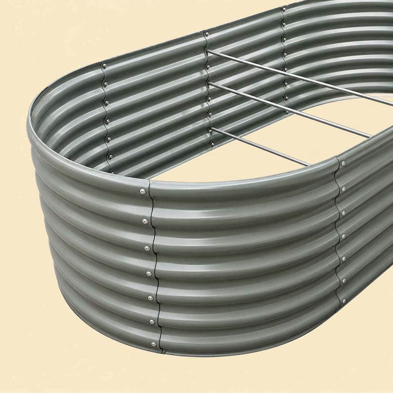 Anleolife Galvanized Steel Garden Bed 8x4x2ft Oval Gray, Set of 6