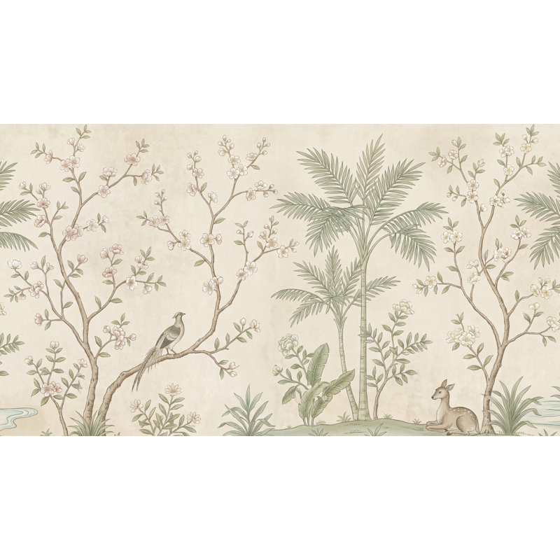 Papier peint floral, décoration murale amovible cerf, 120" x 96", Peler et coller