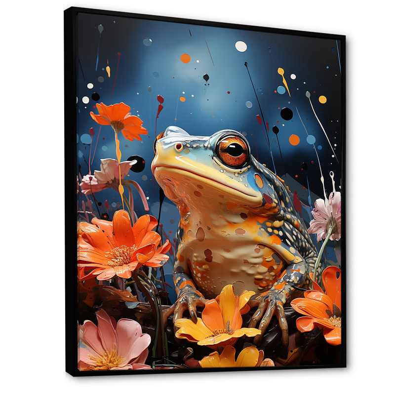 «Expressionist Frog Mouvement I» sur toile, H 40 po x l 30 po x P 1,5 po, Cadre flottant noir