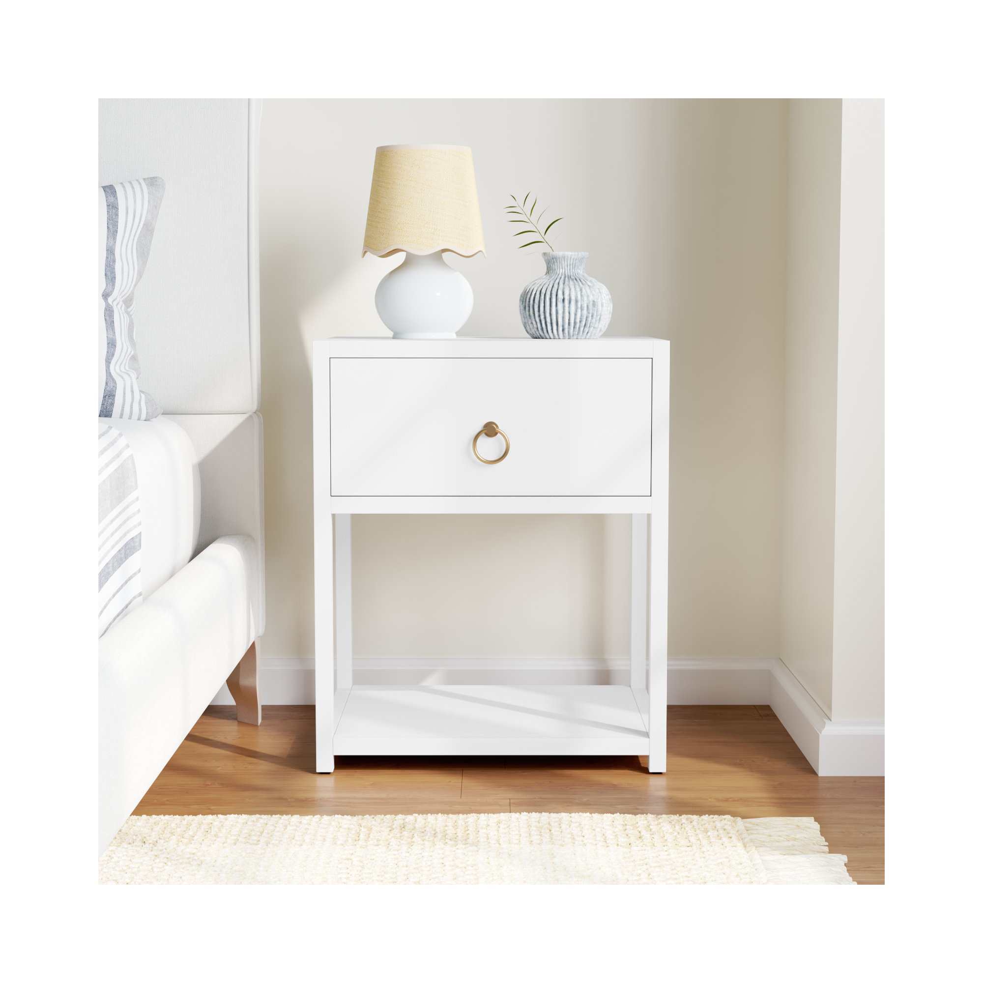 Elin 1-Drawer Nightstand, White