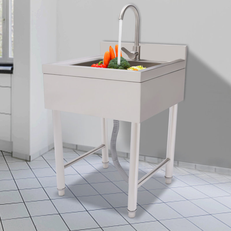 21.6'' L x 19.6'' W Silver Freestanding Handwash Station with Faucet