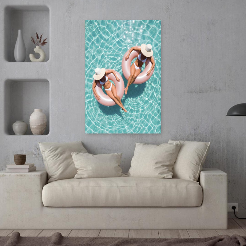 Art mural contemporain abstrait flottant dans la piscine, H 36 po x l 24 po