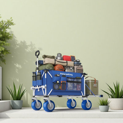 360L Beach Wagon with 59" Expandable Tailgate, 520lbs Heavy Duty Beach Cart with 9'' Wheels for Sand, Collapsible Folding Wagon with Side Pocket for Outdoor