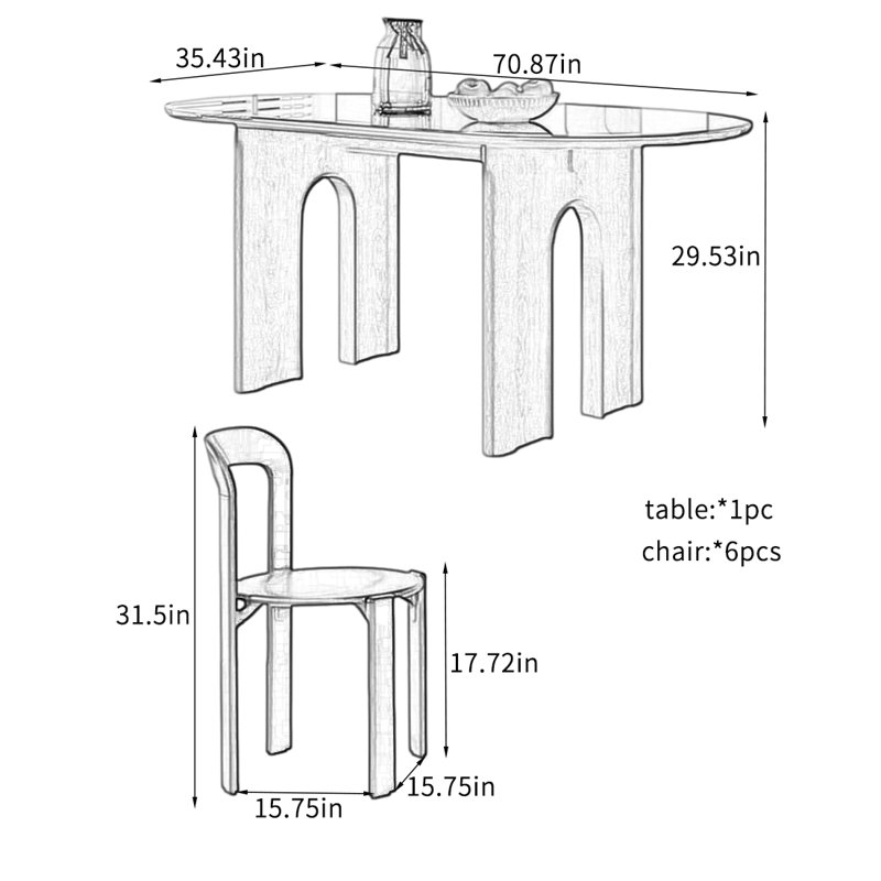 Ensemble de table de salle à manger rétro vintage., H 29,53 po x L 62,99 po x l 31,5 po
