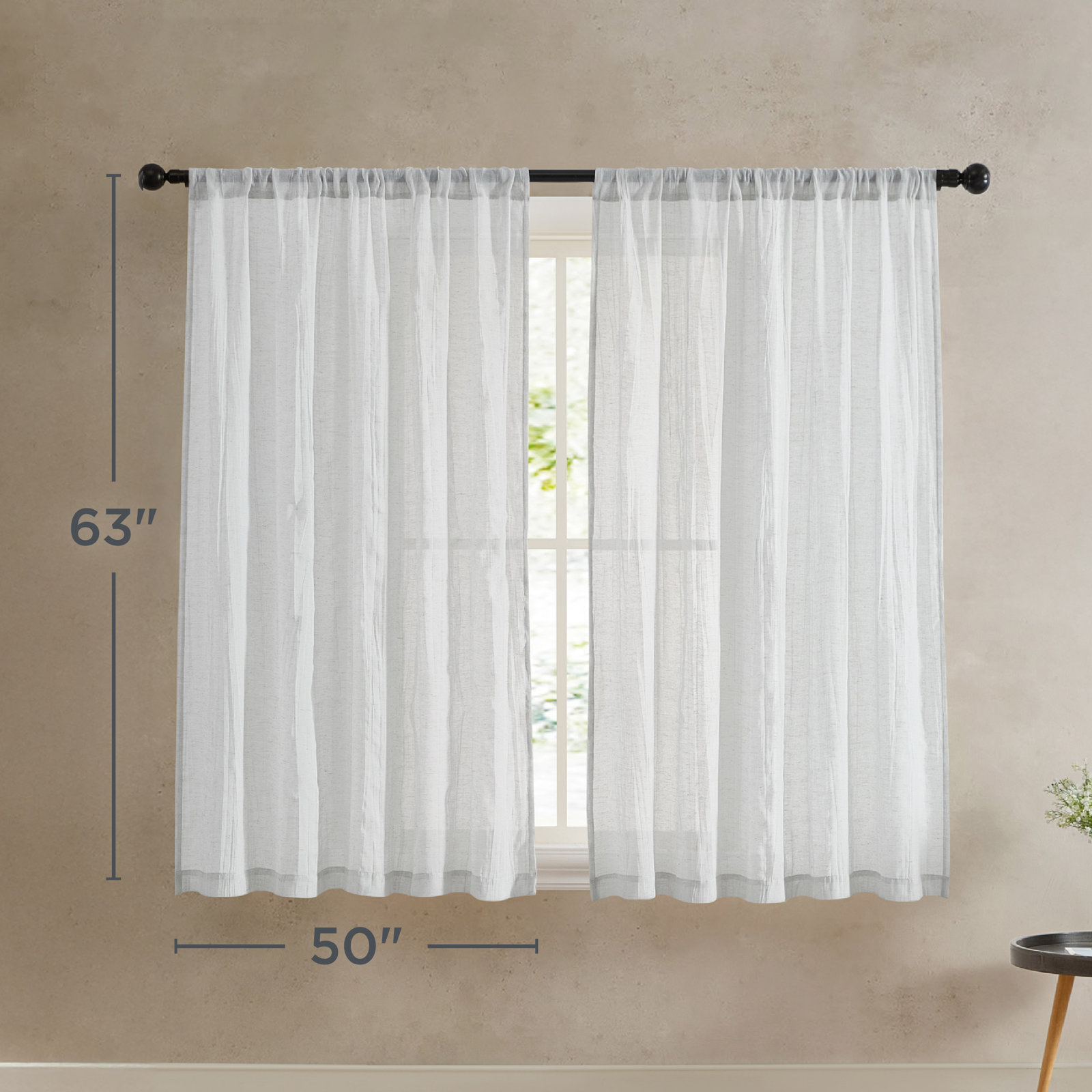 Solid Semi-Sheer Curtain Panels, Light Gray, 50" W x 63" L