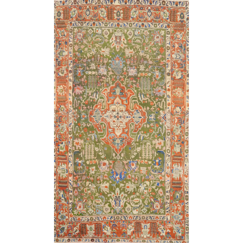 Tapis vert géométrique traditionnel 5 x 9