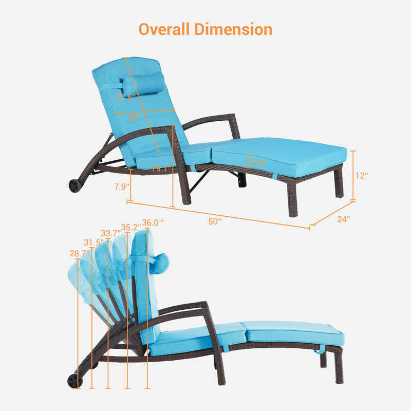 Ensemble de chaise longue d'extérieur en osier, Bleu lac