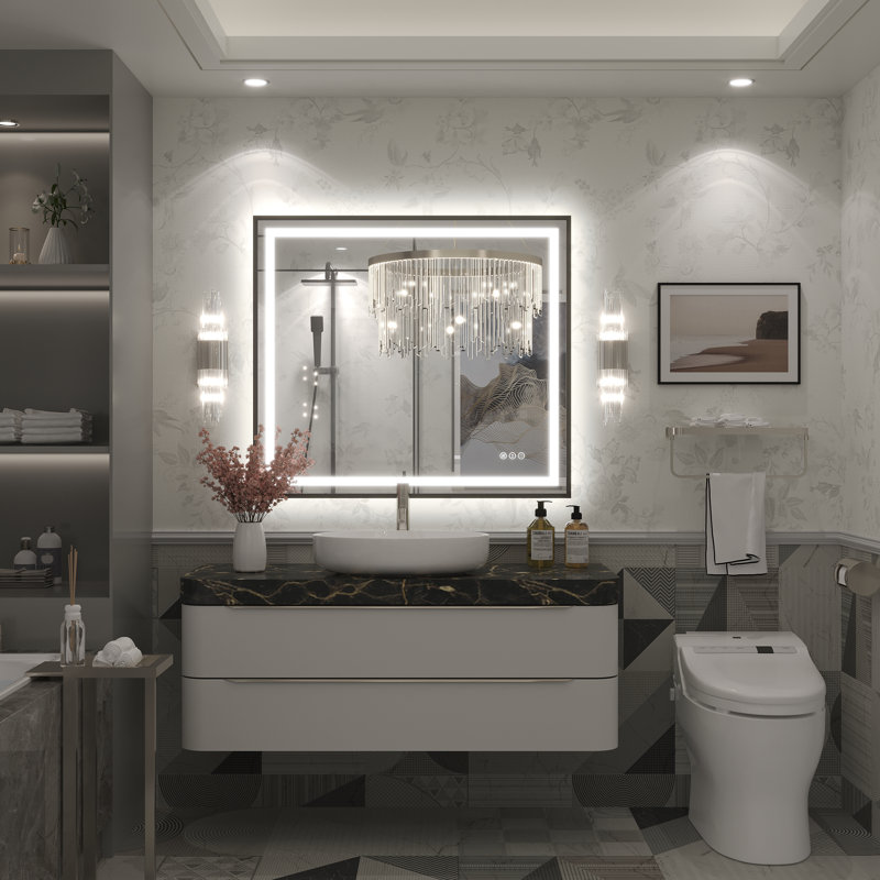 Miroir de salle de bain Molly Framelss, 36 po x 32 po, Noir